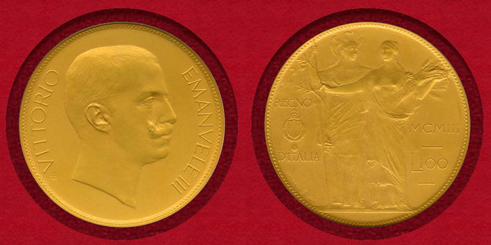 注目の新着コイン:イタリア 1903R 100リレ試鋳貨